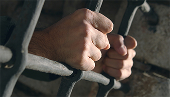 Hands gripping the bars of a jail cell.